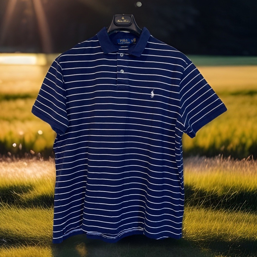 Polo Ralph Lauren Custom Slim Fit Shirt Men XL Navy‎ Stripes